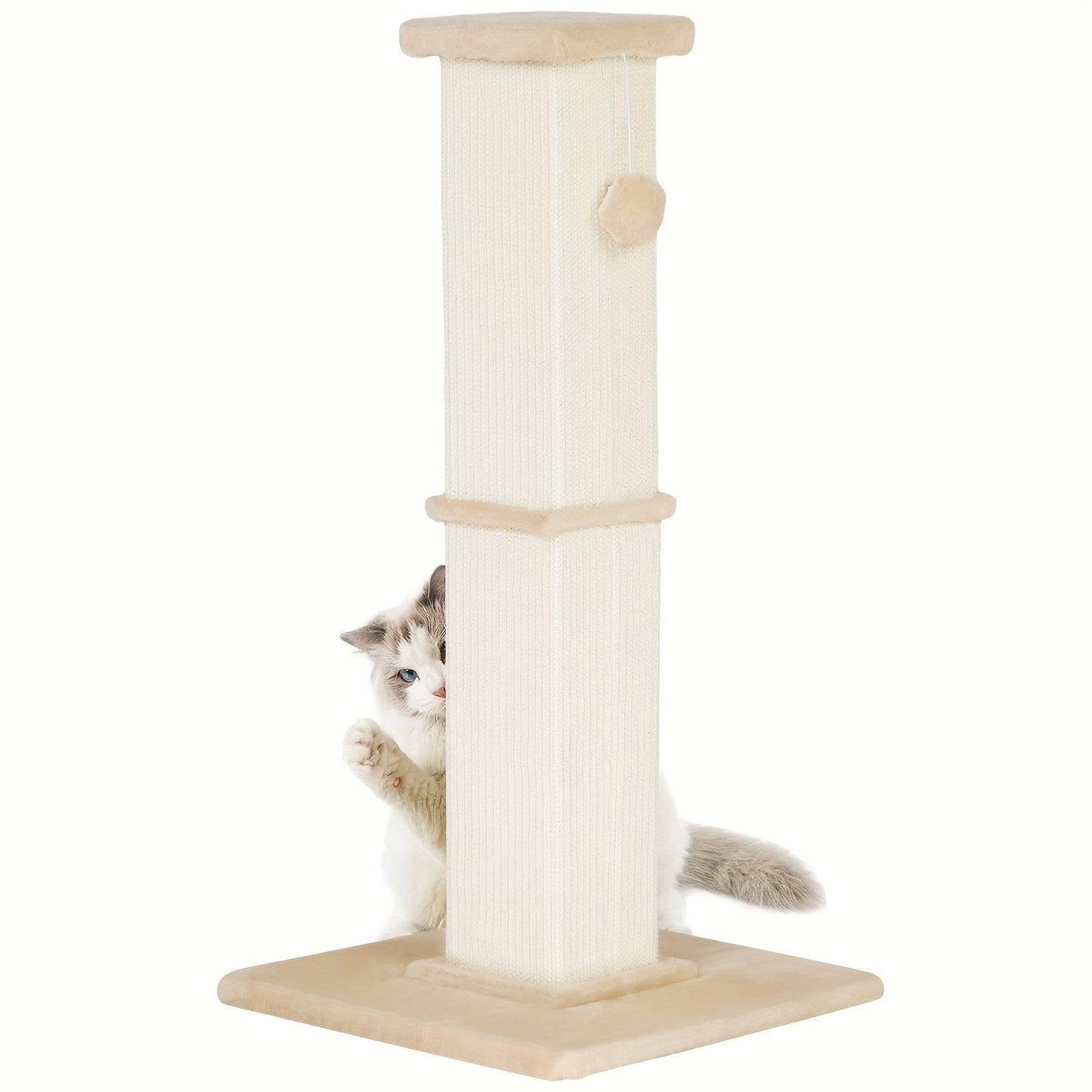 Tall Sisal Cat Scratching Post with Plush Base & Hanging Ball – 40cm Base