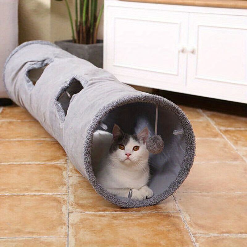 Collapsible Cat Tunnel with Peek-a-Boo Holes & Hanging Ball – 130cm