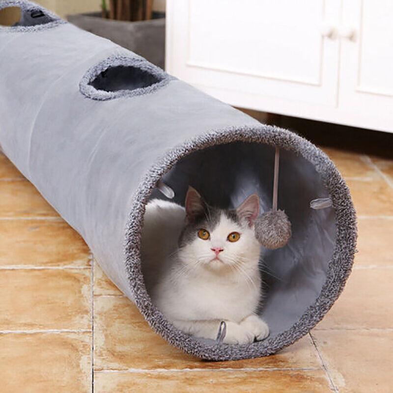 Collapsible Cat Tunnel with Peek-a-Boo Holes & Hanging Ball – 130cm