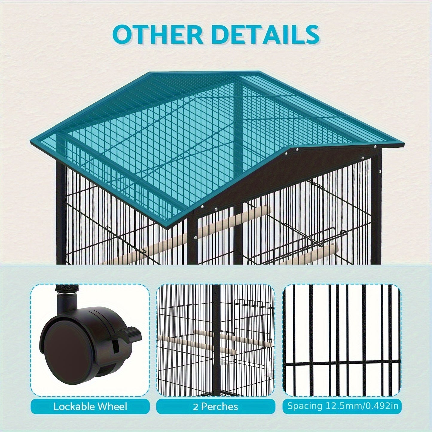 Outdoor Bird Cage with Roof – 85cm Tall on Wheels