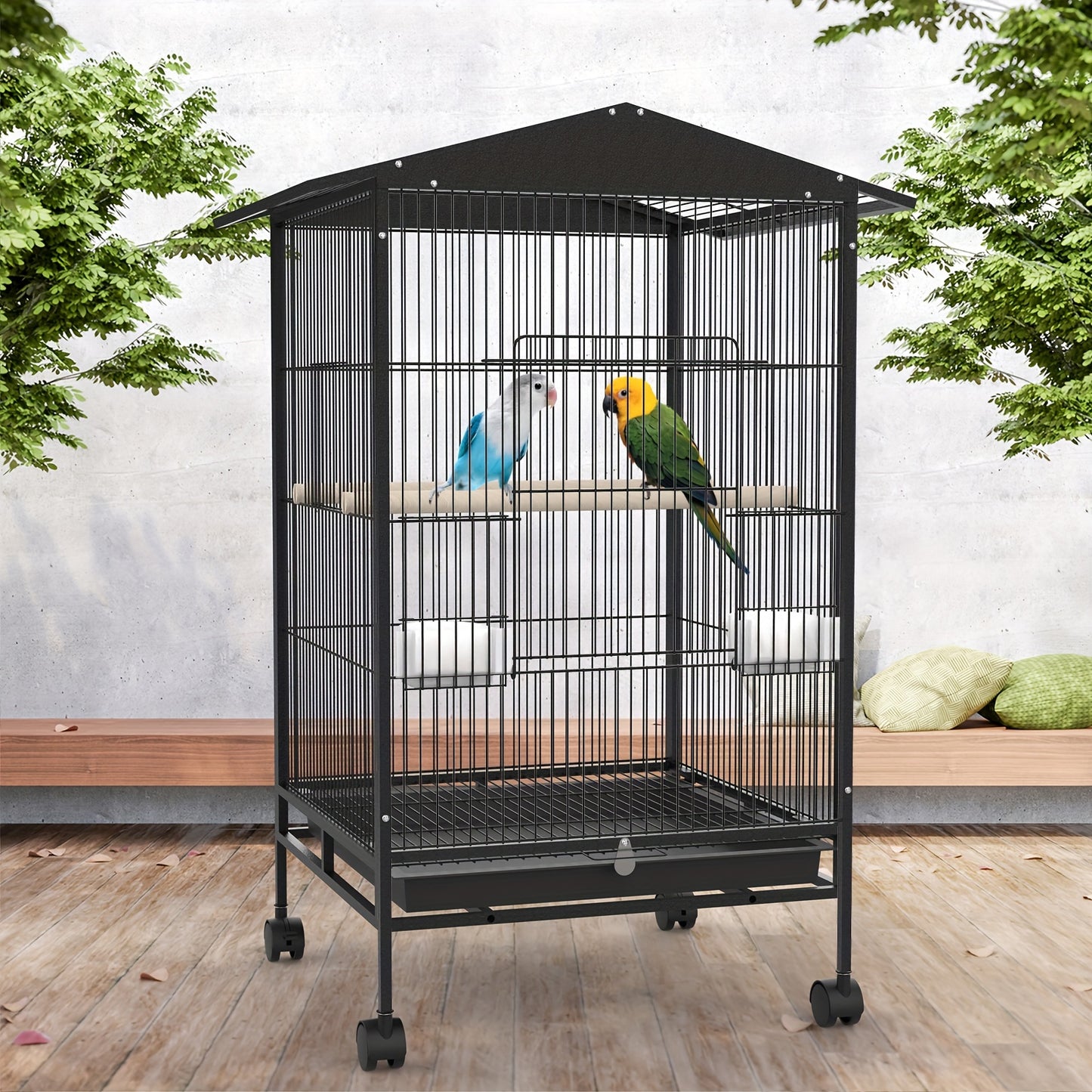Outdoor Bird Cage with Roof – 85cm Tall on Wheels