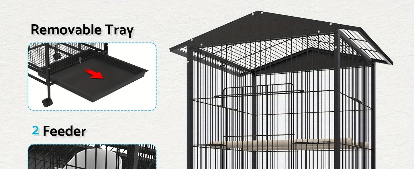 Outdoor Bird Cage with Roof – 85cm Tall on Wheels