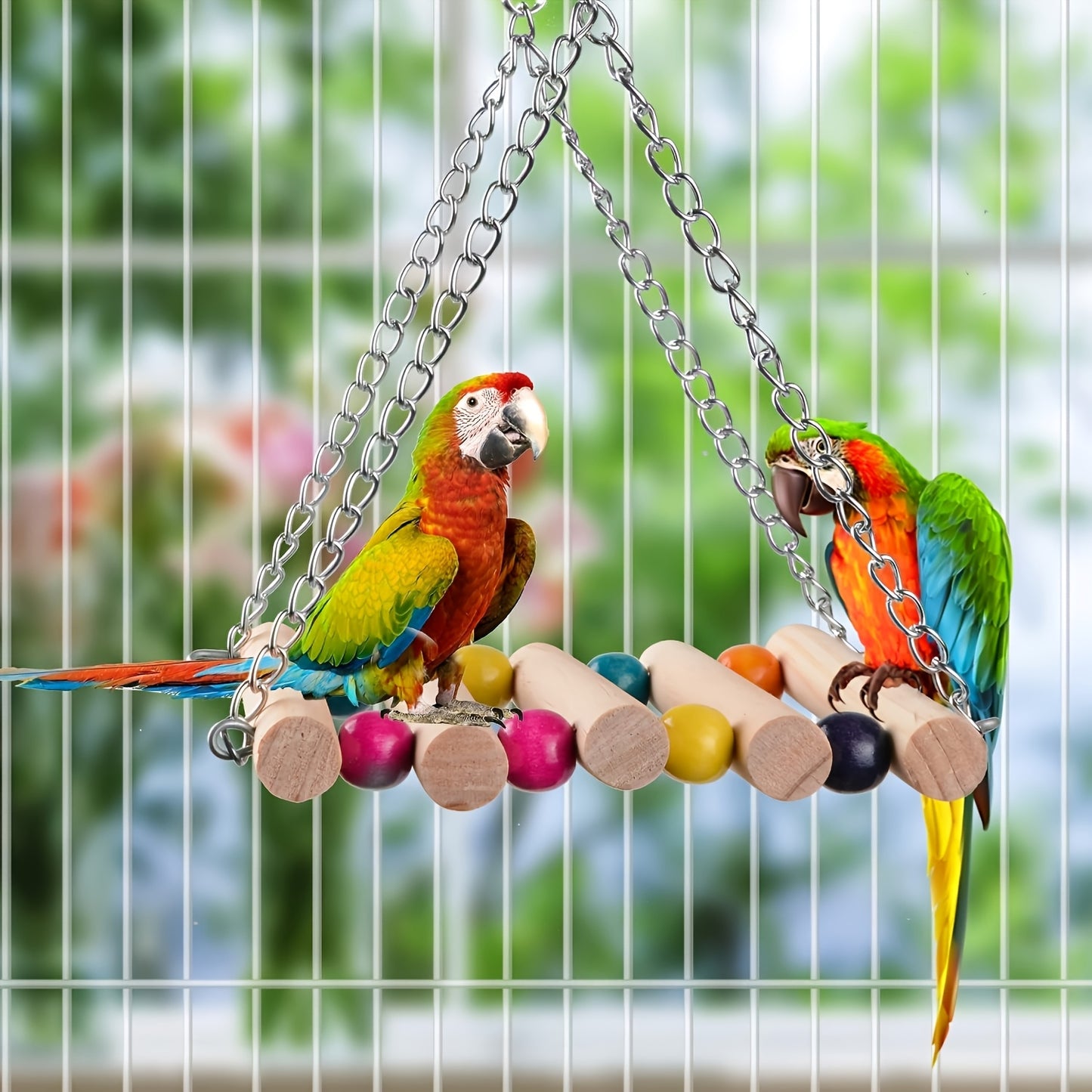 Wooden Bird Play Stand with Ladder, Swing, Bridge & Feeding Tray