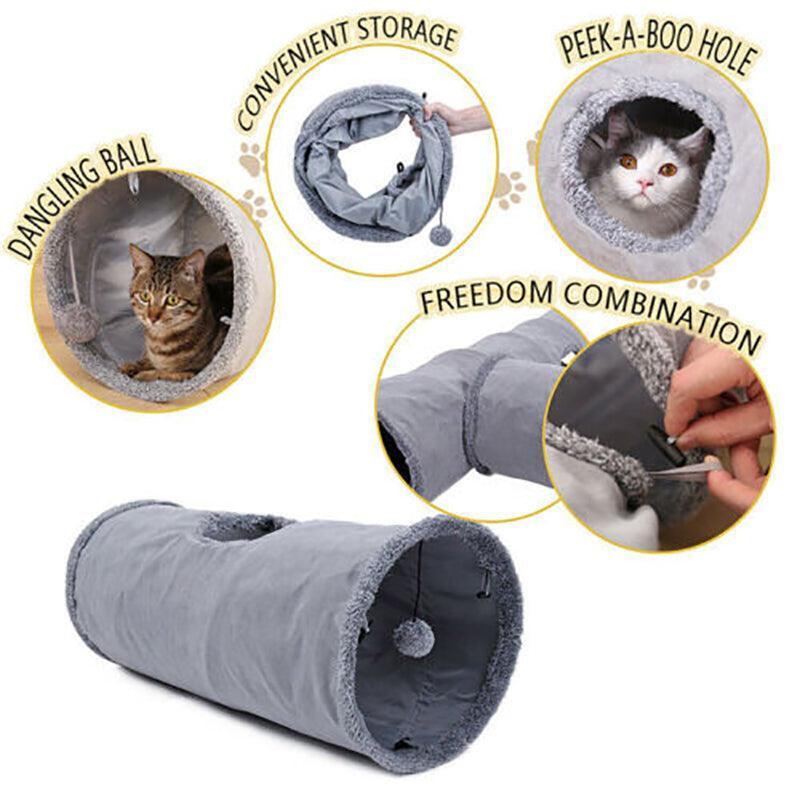 Collapsible Cat Tunnel with Peek-a-Boo Holes & Hanging Ball – 130cm