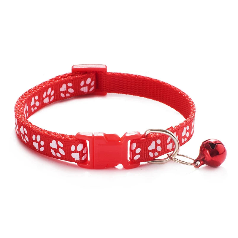 Adjustable Cat Collar with Bell – Reflective Paw Print Design
