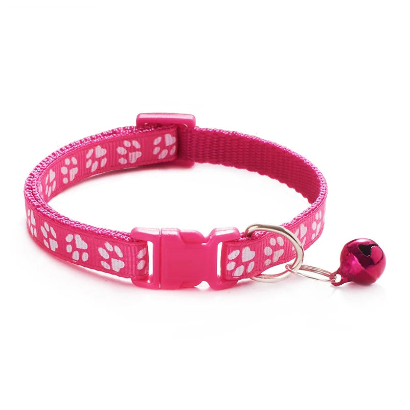 Adjustable Cat Collar with Bell – Reflective Paw Print Design