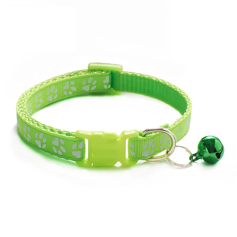 Adjustable Cat Collar with Bell – Reflective Paw Print Design