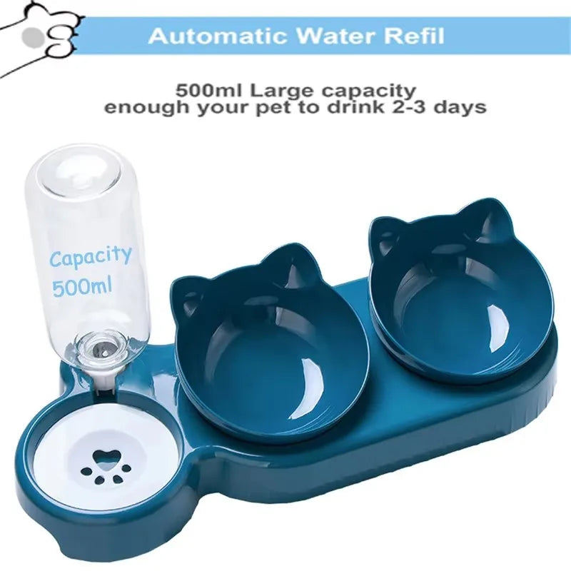 3-in-1 Cat Feeding Station – Food, Snack & Water Bowls with 500ml Auto Refill