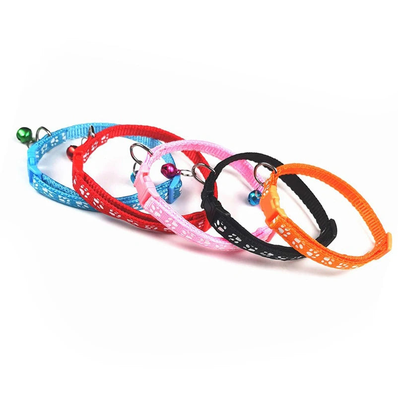 Adjustable Cat Collar with Bell – Reflective Paw Print Design