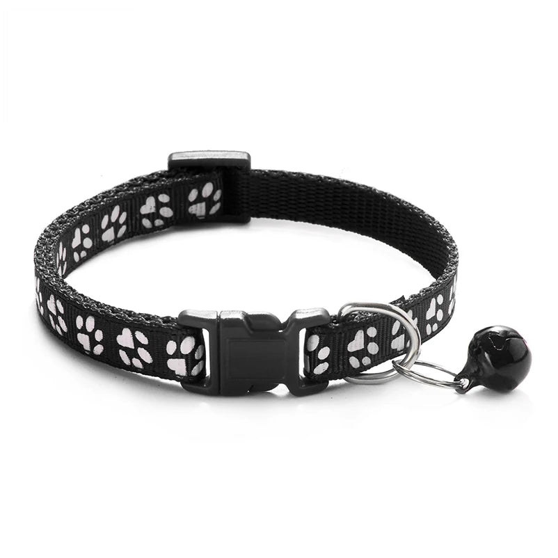 Adjustable Cat Collar with Bell – Reflective Paw Print Design