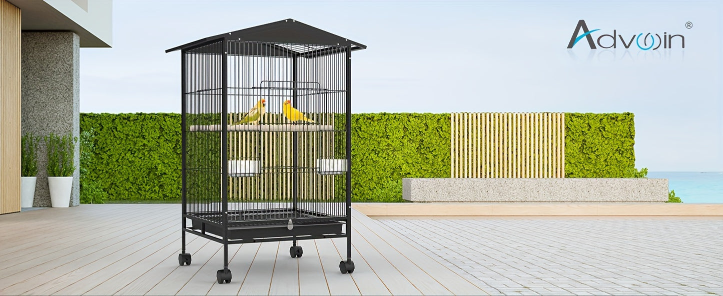 Outdoor Bird Cage with Roof – 85cm Tall on Wheels