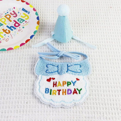 Cat Birthday Outfit – Party Hat & “Happy Birthday” Bib Set