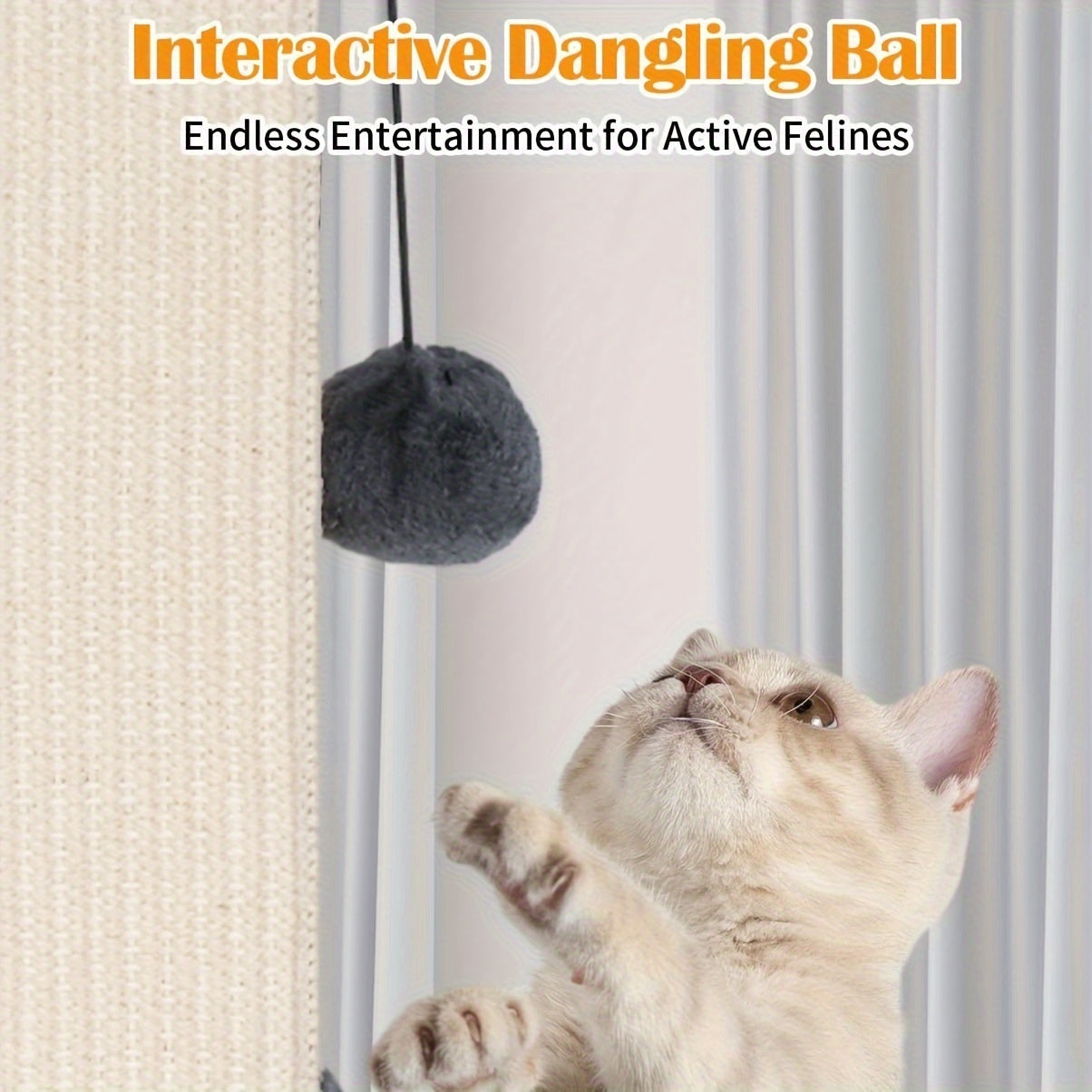 Tall Sisal Cat Scratching Post with Plush Base & Hanging Ball – 40cm Base