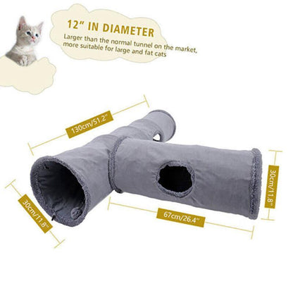 Collapsible Cat Tunnel with Peek-a-Boo Holes & Hanging Ball – 130cm