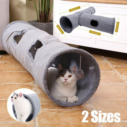 Collapsible Cat Tunnel with Peek-a-Boo Holes & Hanging Ball – 130cm