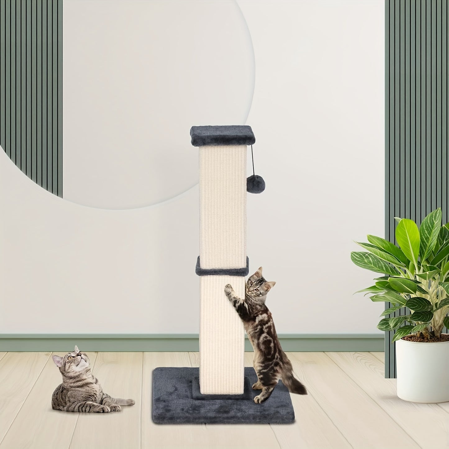 Tall Sisal Cat Scratching Post with Plush Base & Hanging Ball – 40cm Base