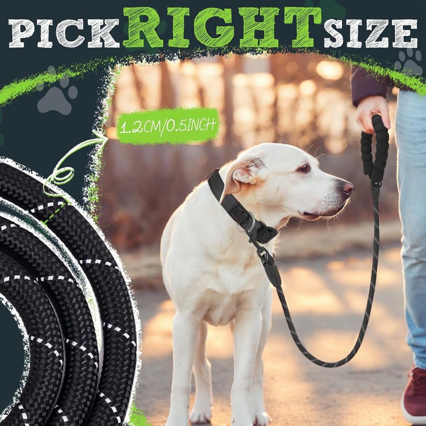 Reflective Heavy-Duty Dog Leash – 1.5m with Padded Handle & Swivel Clip