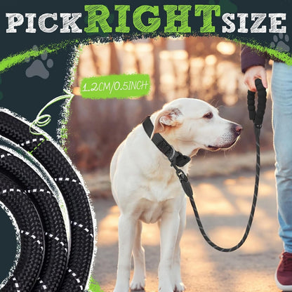 Reflective Heavy-Duty Dog Leash – 1.5m with Padded Handle & Swivel Clip
