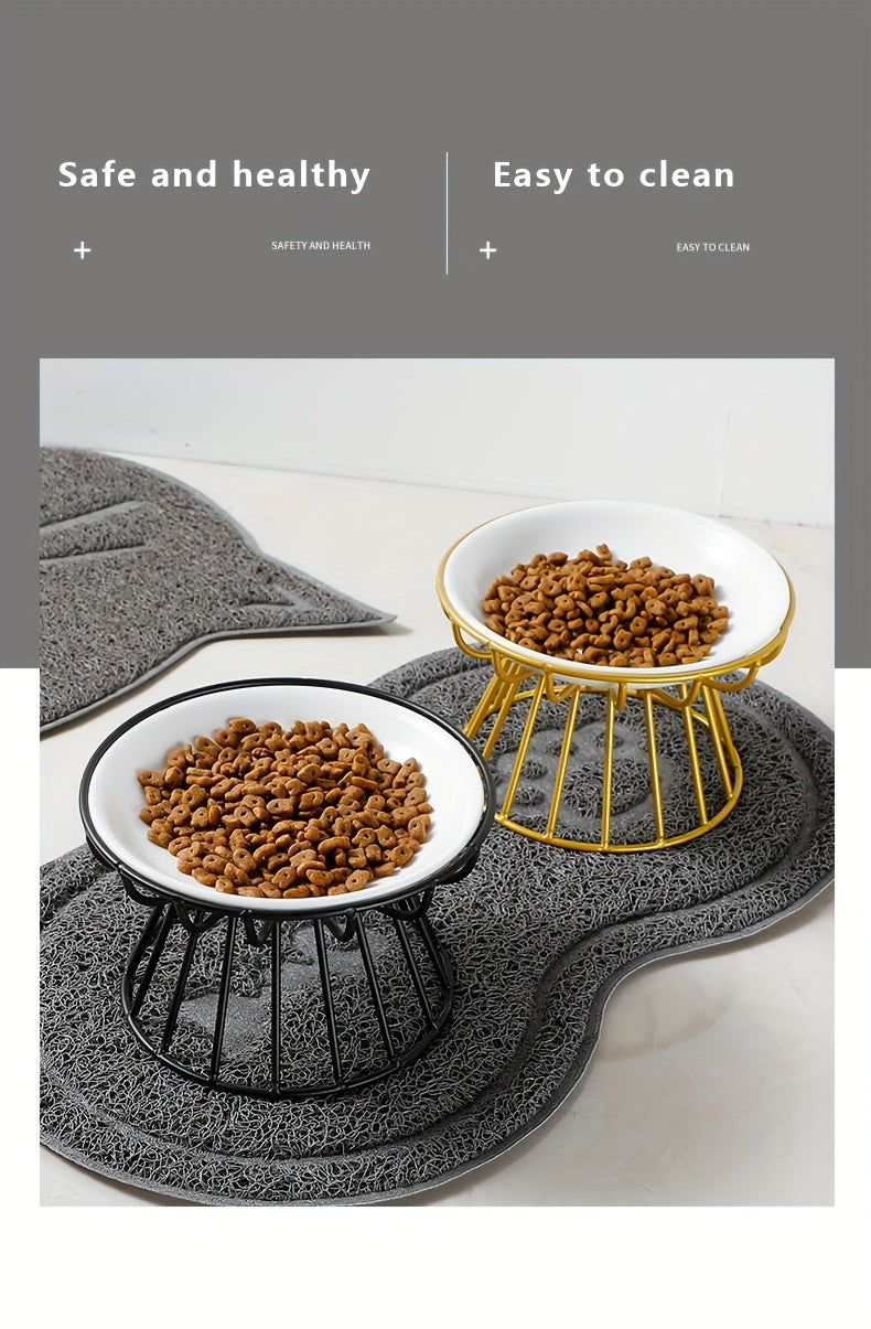 Elevated Ceramic Cat Bowl with Metal Stand