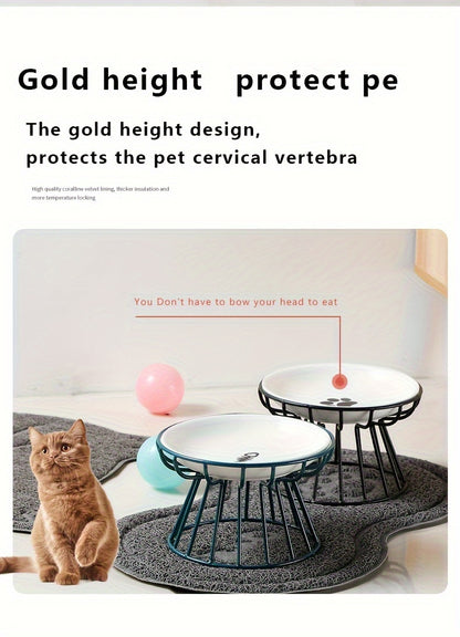 Elevated Ceramic Cat Bowl with Metal Stand