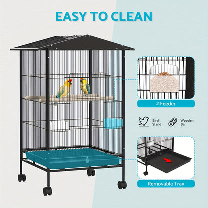 Outdoor Bird Cage with Roof – 85cm Tall on Wheels