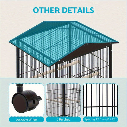 Outdoor Bird Cage with Roof – 85cm Tall on Wheels