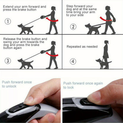 5M Retractable Dog Leash – Tangle-Free with Locking Brake System