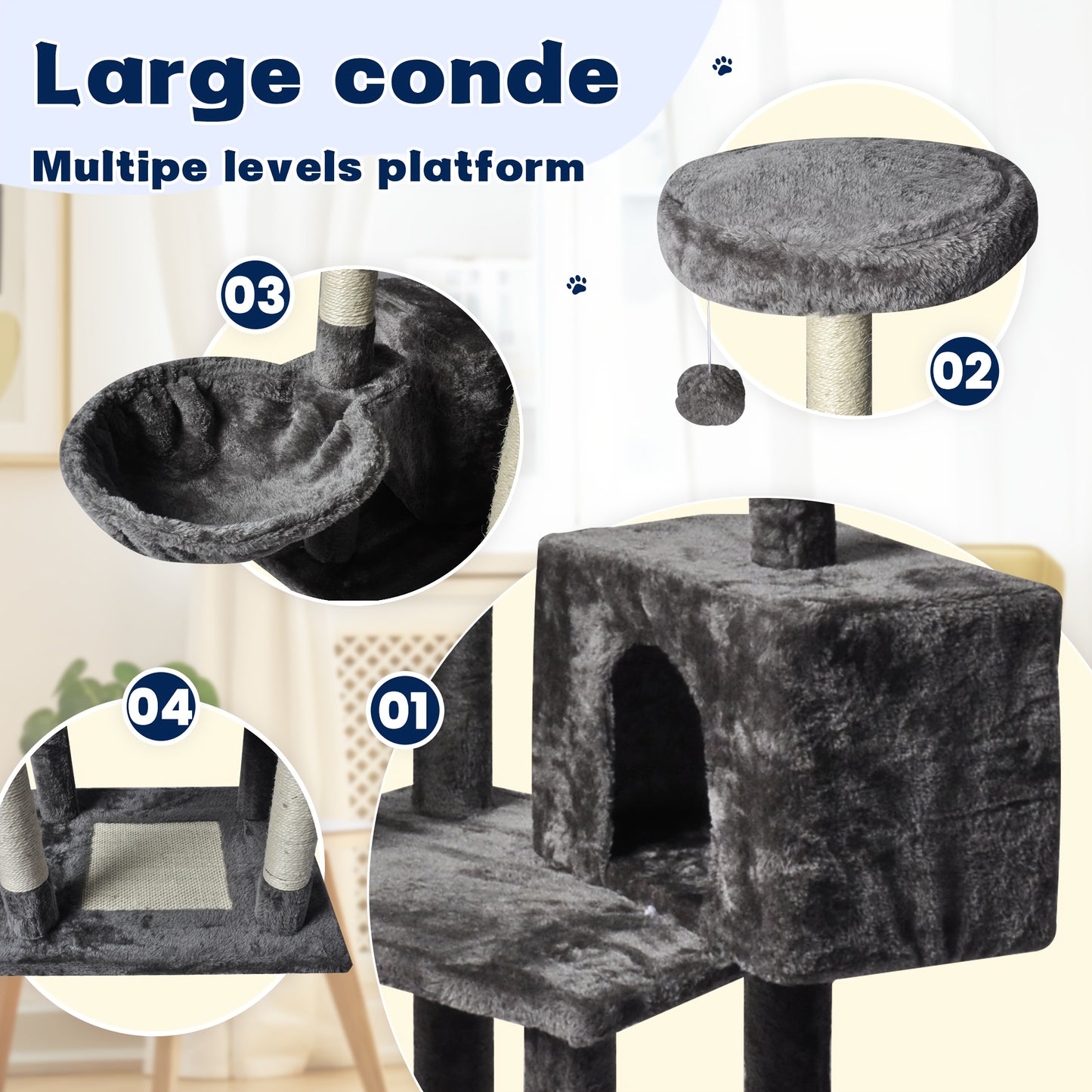 Multi-Level Cat Tree Tower with Hammock & Hideaway