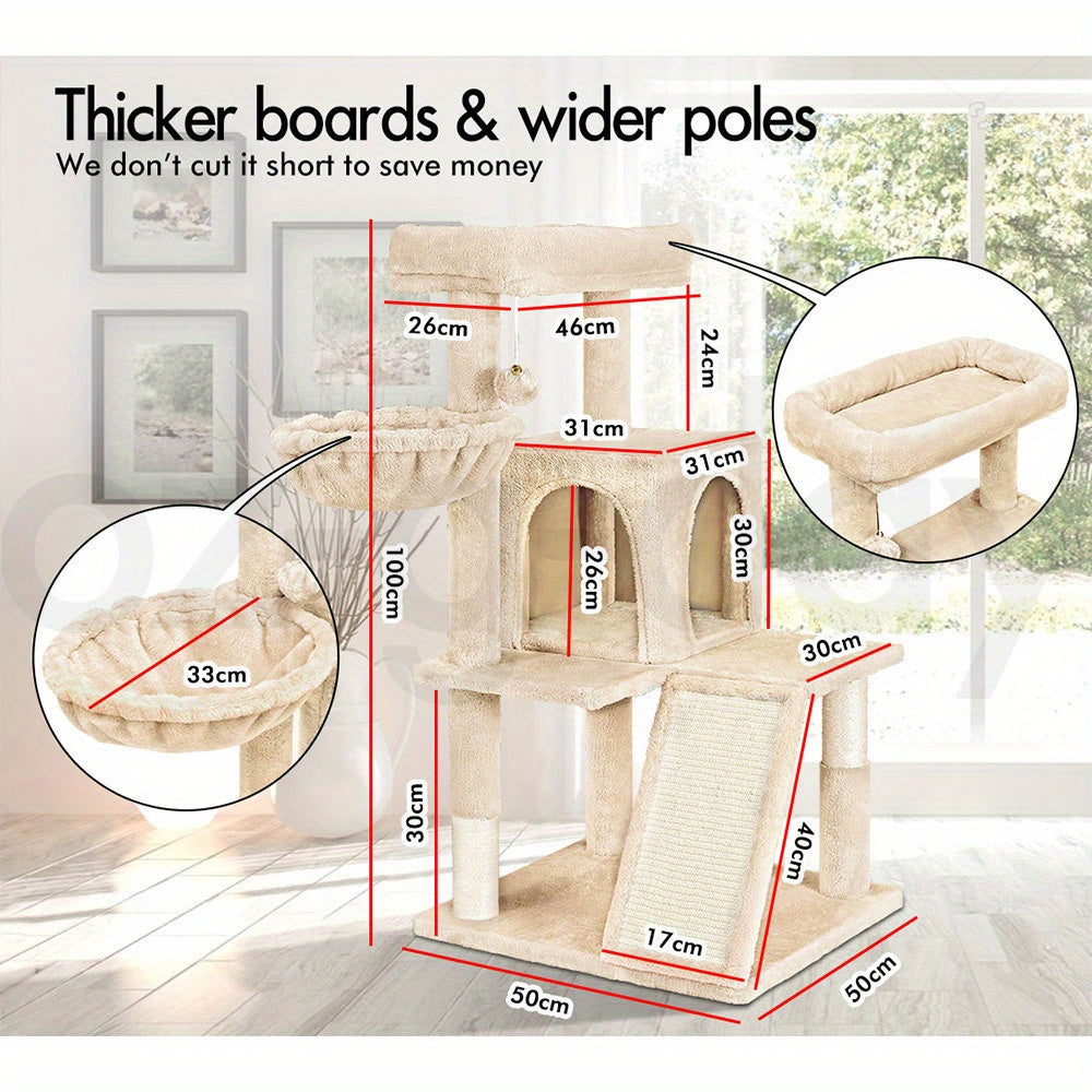 3-Level Cat Tree Tower with Hammock, Ramp & Sisal Posts