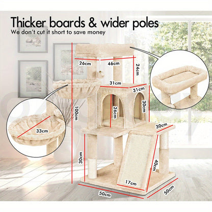 3-Level Cat Tree Tower with Hammock, Ramp & Sisal Posts