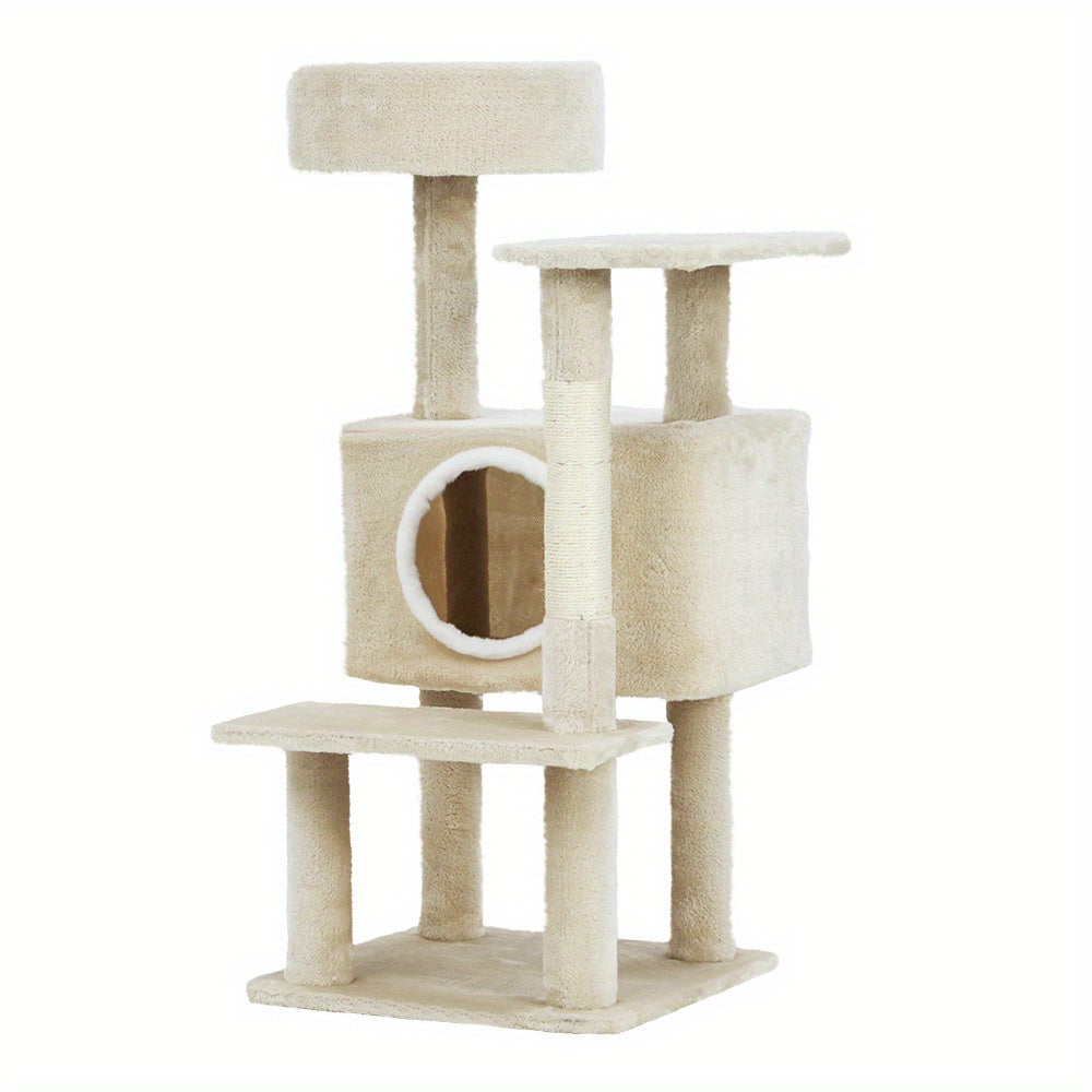 90cm Multi-Level Cat Tree Tower with Hideout and Perch – Beige