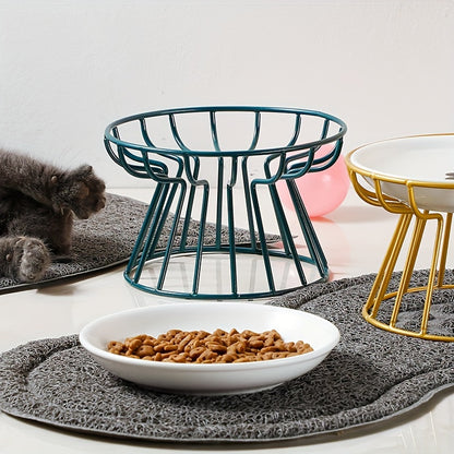 Elevated Ceramic Cat Bowl with Metal Stand