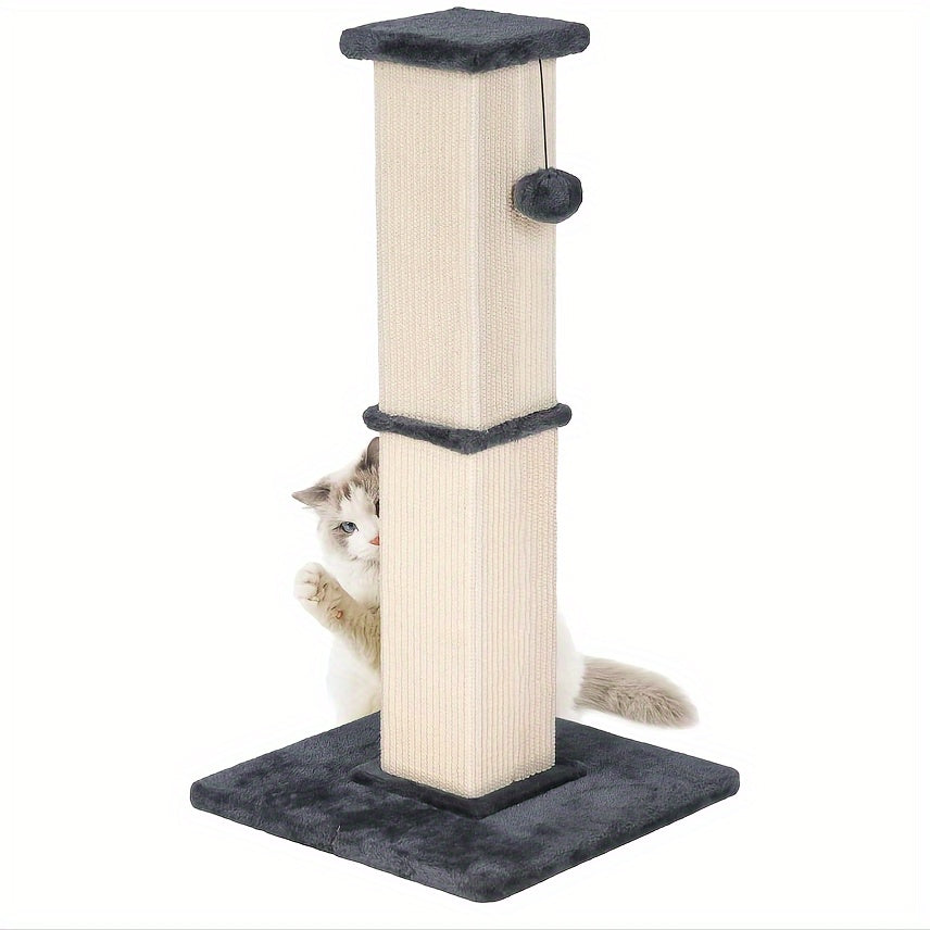 Tall Sisal Cat Scratching Post with Plush Base & Hanging Ball – 40cm Base