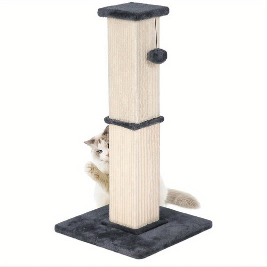 Tall Sisal Cat Scratching Post with Plush Base & Hanging Ball – 40cm Base
