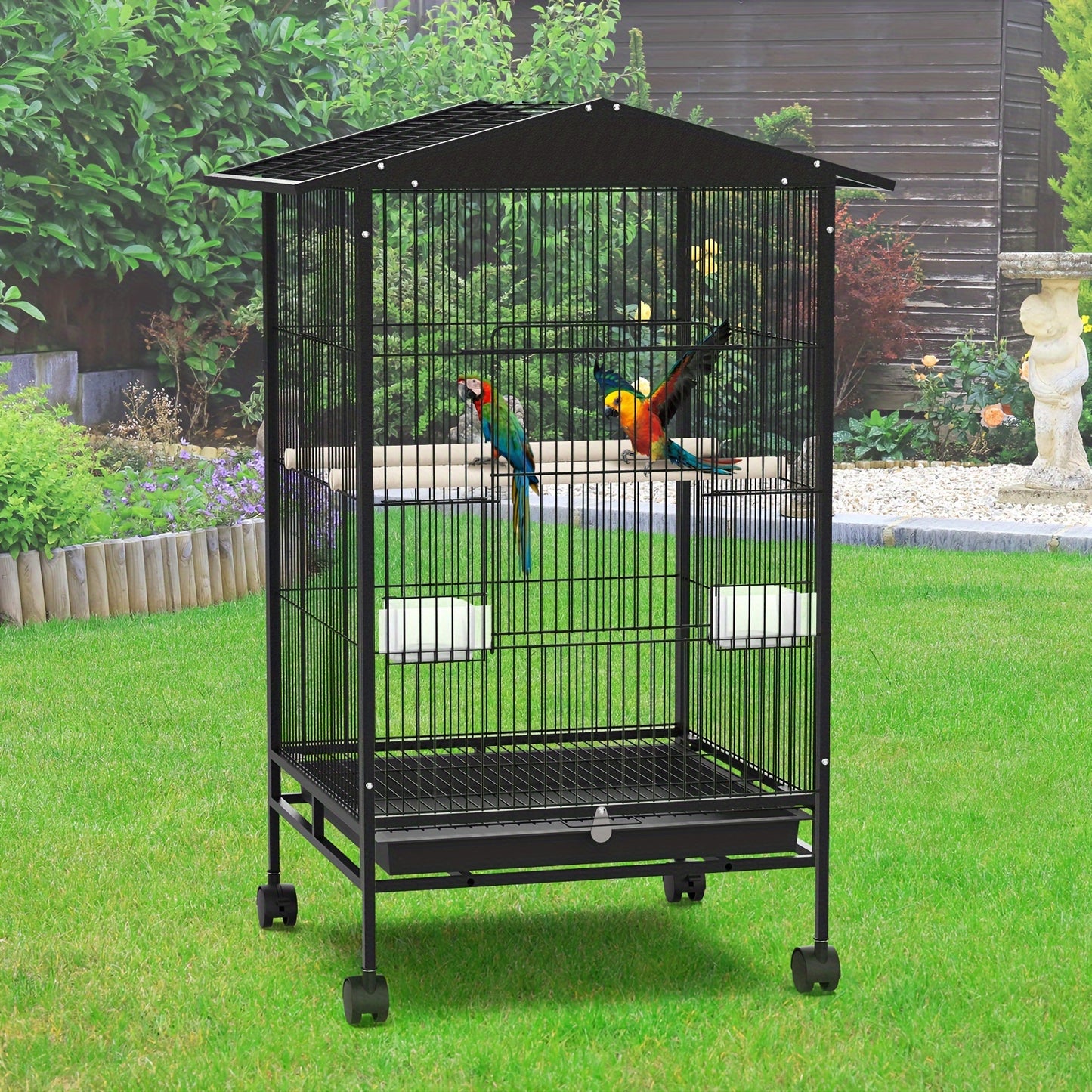 Outdoor Bird Cage with Roof – 85cm Tall on Wheels