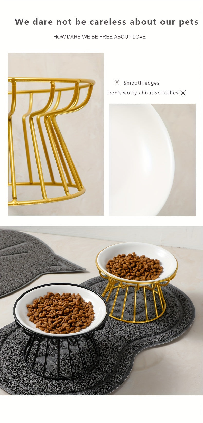 Elevated Ceramic Cat Bowl with Metal Stand