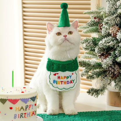 Cat Birthday Outfit – Party Hat & “Happy Birthday” Bib Set