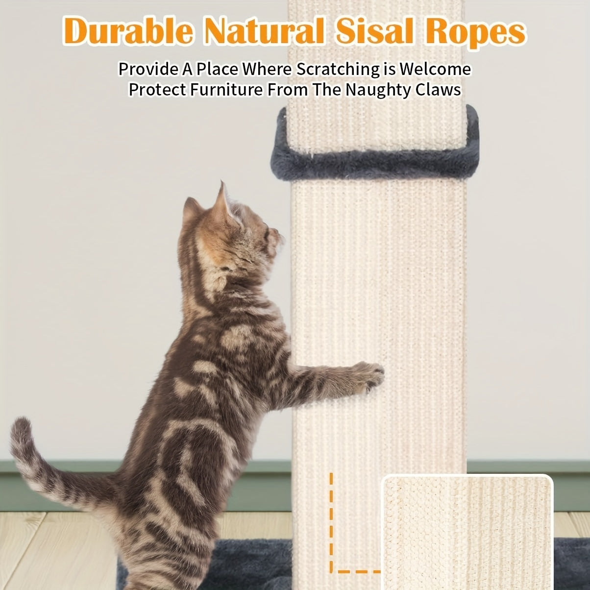 Tall Sisal Cat Scratching Post with Plush Base & Hanging Ball – 40cm Base