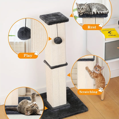 Tall Sisal Cat Scratching Post with Plush Base & Hanging Ball – 40cm Base