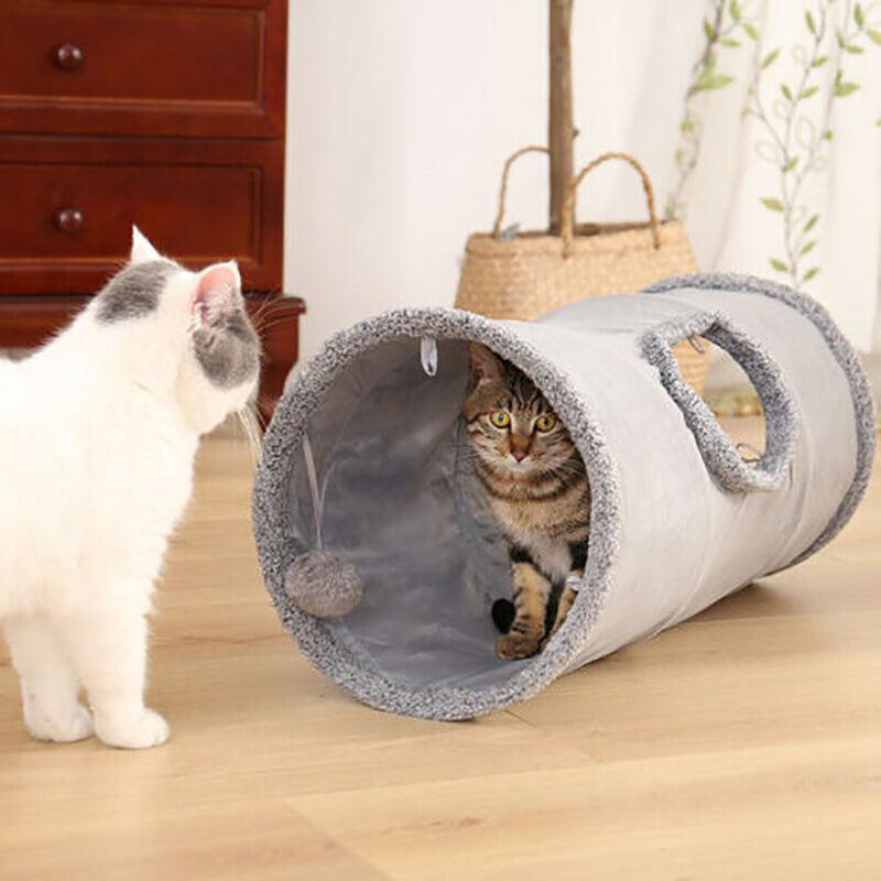 Collapsible Cat Tunnel with Peek-a-Boo Holes & Hanging Ball – 130cm