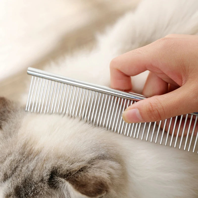 Stainless Steel Grooming Comb for Pets – Fine & Wide Tooth