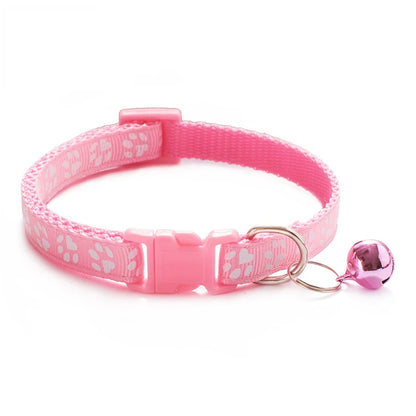 Adjustable Cat Collar with Bell – Reflective Paw Print Design