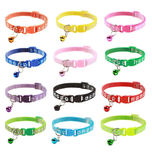 Adjustable Cat Collar with Bell – Reflective Paw Print Design