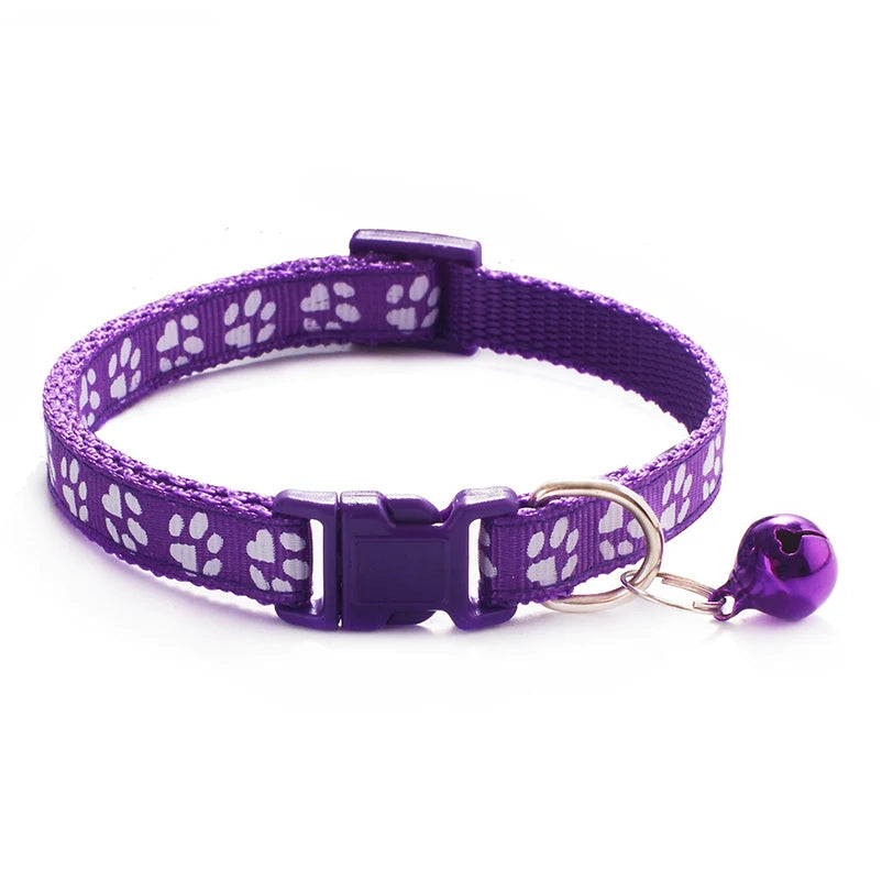 Adjustable Cat Collar with Bell – Reflective Paw Print Design