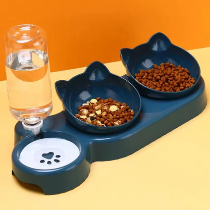3-in-1 Cat Feeding Station – Food, Snack & Water Bowls with 500ml Auto Refill