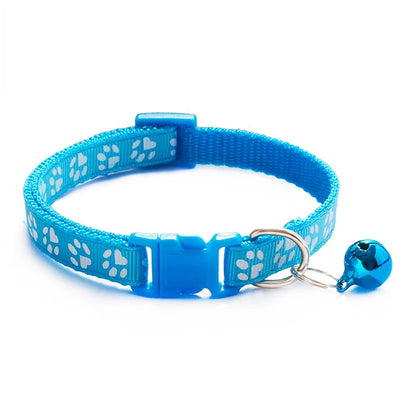 Adjustable Cat Collar with Bell – Reflective Paw Print Design