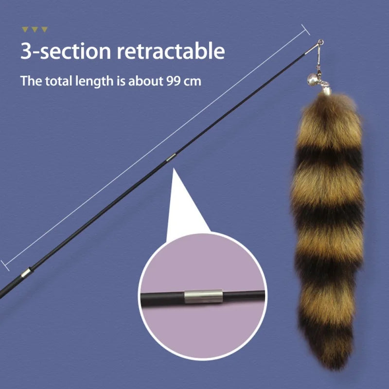 Interactive Retractable Cat Teaser Wand with Faux Fur Tail