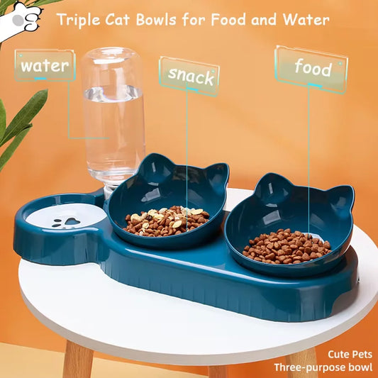 3-in-1 Cat Feeding Station – Food, Snack & Water Bowls with 500ml Auto Refill