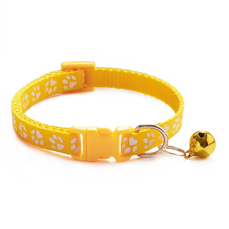 Adjustable Cat Collar with Bell – Reflective Paw Print Design