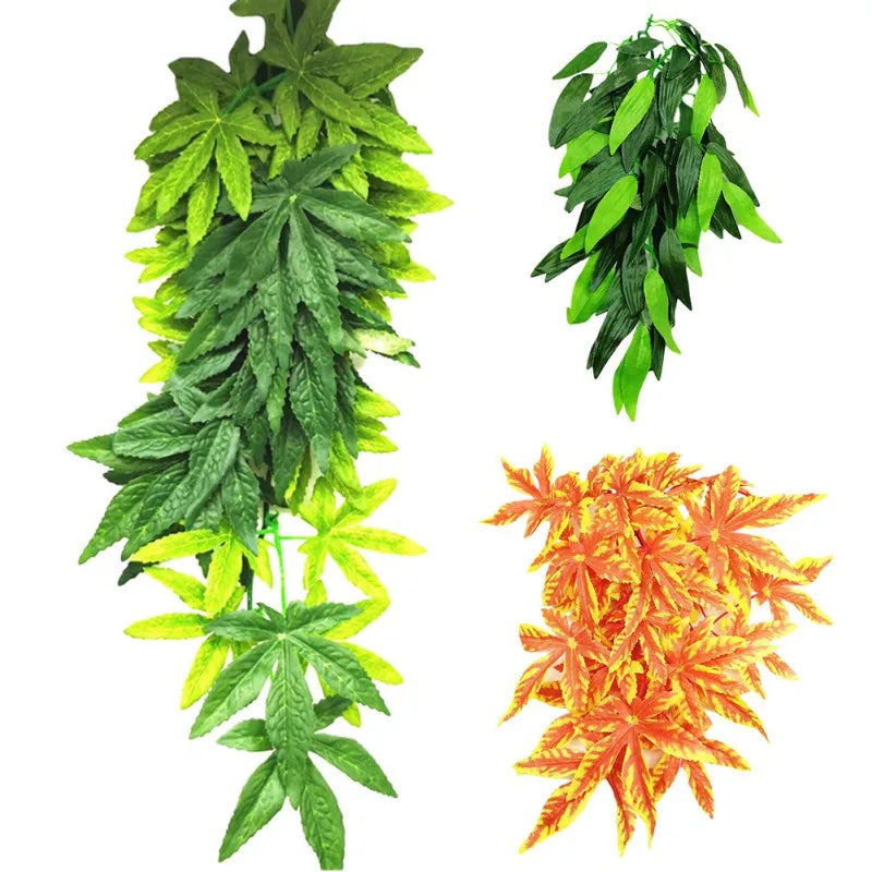 Hanging Reptile Terrarium Vines – Artificial Leaf Decor